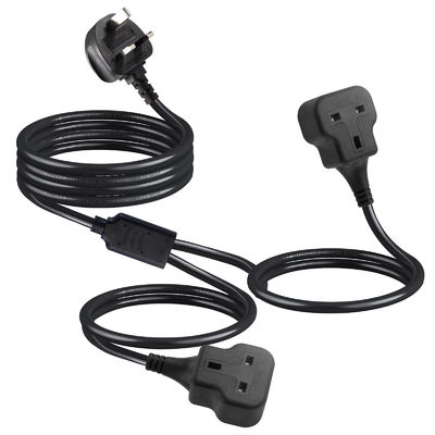 Cable de alimentación divisor en Y de Reino Unido de 3 clavijas a 2xC13 hembra, 7A-15A