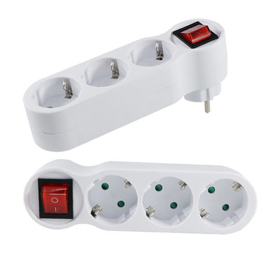 Regleta de alimentación blanca de 3 enchufes con interruptor basculante rojo - Ahorro de espacio, adecuada para varios electrodomésticos, estándar de la UE