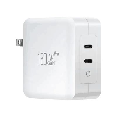 Cargador GaN PD de 120W con doble USB-C y enchufe de 2 clavijas para EE. UU.