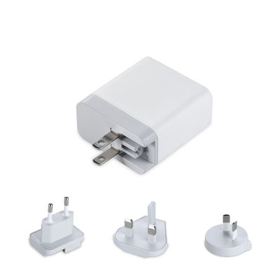 Cargador de pared USB multipuerto con enchufes intercambiables, adaptador de corriente USB-A y USB-C de 60W para el hogar, la oficina y viajes