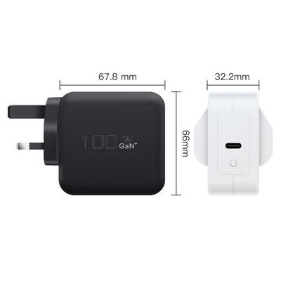 Cargador USB-C de 2 pines del Reino Unido con puertos duales, adaptador de corriente tipo C de alta velocidad de 100W para portátiles, tabletas y teléfonos inteligentes