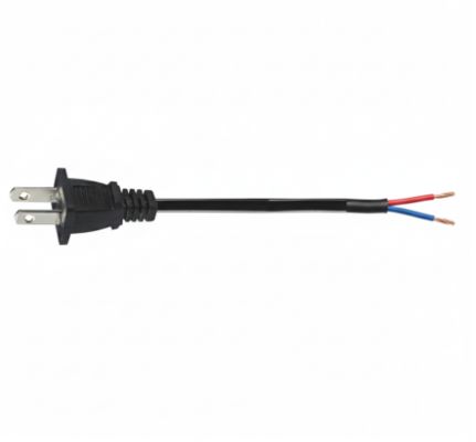 Cable de alimentación NEMA 1-15P con extremos de cable pelados, cable de extensión de CA de 2 clavijas para fabricantes de lámparas de escritorio, ventiladores, radios, talleres de reparación