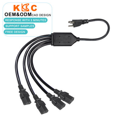 Cable divisor de alimentación NEMA 5-15P a 4 puertos IEC C13, cable de extensión de CA para servidores, computadoras, redes, equipos industriales
