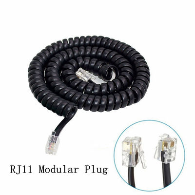 RJ9 RJ11 RJ12 Línea telefónica de cable negro Cordón telefónico en espiral 24AWG 350MHz