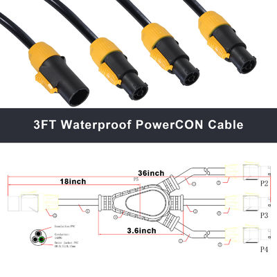 Nac3fca Indoor y Outdoor 20A True1 Male To 3 Female Y Splitter PowerCON Cable 1m-10m de longitud