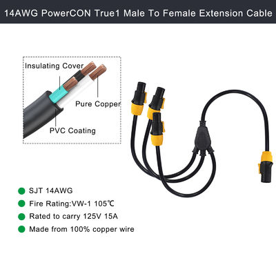 Nac3fca Indoor y Outdoor 20A True1 Male To 3 Female Y Splitter PowerCON Cable 1m-10m de longitud