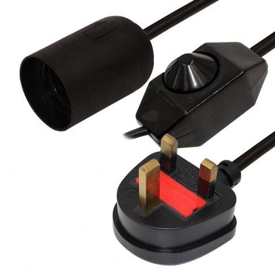 Portador de lámpara de sal E27 Cordón de alimentación eléctrica con 6 pies H03VVH2-F 0.75mm/2C Reino Unido 3 pin Plug