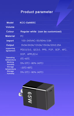 Protección contra cortocircuito Cargador GaN de 65W con QC4.0 PD y puertos USB C EU/US/UK Plug