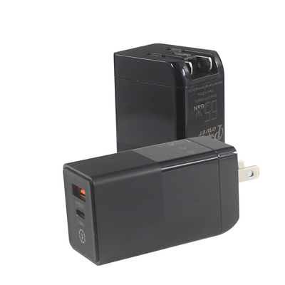Cargador portátil de 65W 2 puertos Cargador de carga rápida de PD pequeño con Nitruro de Galio GaN