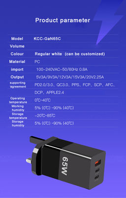 Cargador rápido USB-C GaN de 65W con PPS y tres puertos