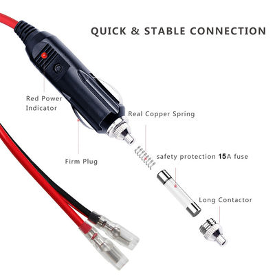 Fusible 15A con luz LED para automóviles, encendedor de cigarrillos, cable de extensión de extremo