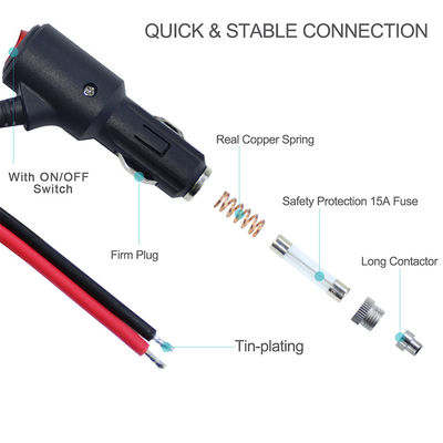 ON OFF Interruptor de ángulo encendedor de cigarrillos macho enchufe cargador de automóviles cable de energía solar 18AWG 16AWG