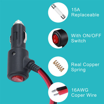 ON OFF Interruptor de ángulo encendedor de cigarrillos macho enchufe cargador de automóviles cable de energía solar 18AWG 16AWG