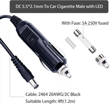 Cable portátil DC12V para encendedor de cigarrillos de automóviles con conector de 5,5 mm * 2,1 mm