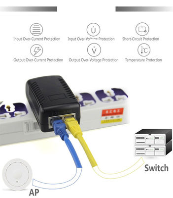 Conector de corriente continua 2 puertos RJ45 POE inyector de alimentación 24V 1a para cámara IP