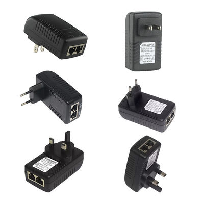 Conector de corriente continua 2 puertos RJ45 POE inyector de alimentación 24V 1a para cámara IP