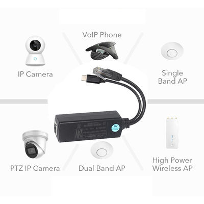 IEEE802.3af RJ45 TYPE-C Cable 12v 24v 48v POE Divididor de energía por encima del adaptador Ethernet