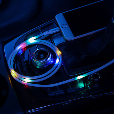 Control de voz colorido LED ilumina Micro USB Cable de datos para el teléfono cargador de energía de datos