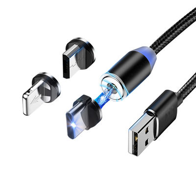 Tipo USB Micro-USB 360 grados 3 en 1 Led USB cable de adaptador magnético para carga rápida