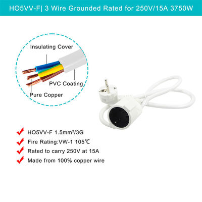 Europa Central y Oriental 3G1.5mm2 CA Cable de plomo de extensión del cable de alimentación para aplicaciones industriales