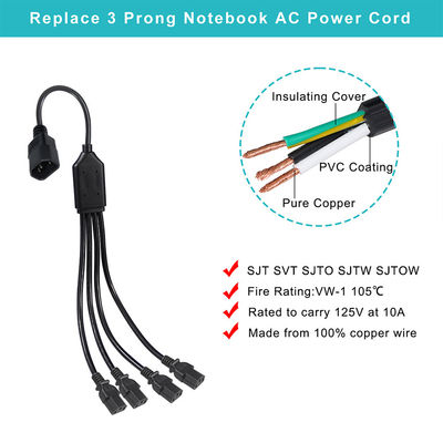 Conector de ángulo de carrete negro H05vv F enchufe Iec C13 Iecc14 macho a hembra Y cable de separación de cable de extensión de energía