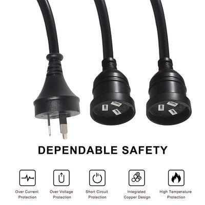 Australia Enchufe H05vv-f 3g 3 * 0.5mm2/0.75mm2 Conector IEC Cordón de alimentación con doble mujer