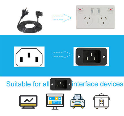 Ángulo recto de 90 grados C13 a SAA Cordón de alimentación 3Pin H05VV-F 3G*0.75mm2 1.2M para monitor de PC