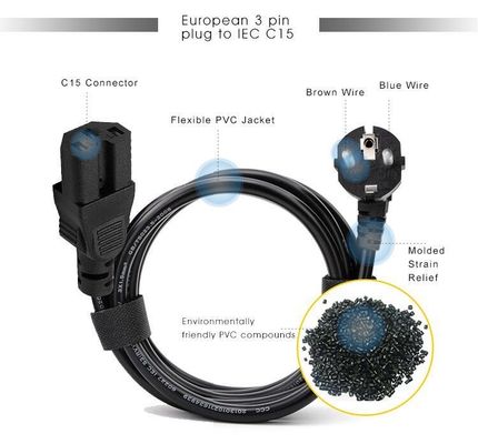 Cable de alimentación de enchufe de bloqueo Pdu con conector Schuko CEE 77 a IEC15