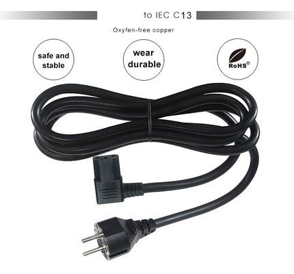 VDE Europa Schuko Cee 77 7/7 250V H05vv-F 3G2.5 90 grados C13 Cordón de alimentación en ángulo recto