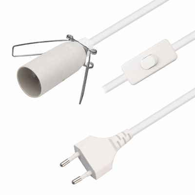 6 pies de largo de Europa con 2 puntas de cable de extensión de corriente alterna E12 con clip de alambre y toma de la lámpara Edison