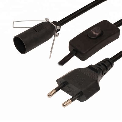 6 pies de largo de Europa con 2 puntas de cable de extensión de corriente alterna E12 con clip de alambre y toma de la lámpara Edison