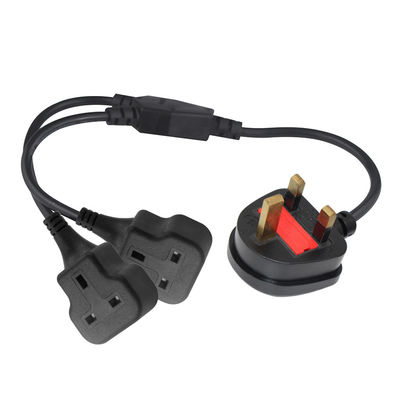 Copper 3 cables AC Cordón de alimentación Reino Unido 3Pin macho a doble conector femenino Y cable de Inglaterra splitter