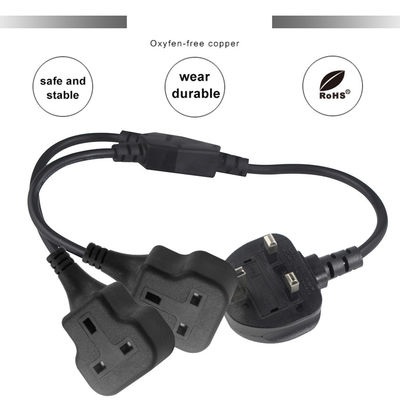 Copper 3 cables AC Cordón de alimentación Reino Unido 3Pin macho a doble conector femenino Y cable de Inglaterra splitter