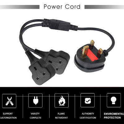 Copper 3 cables AC Cordón de alimentación Reino Unido 3Pin macho a doble conector femenino Y cable de Inglaterra splitter