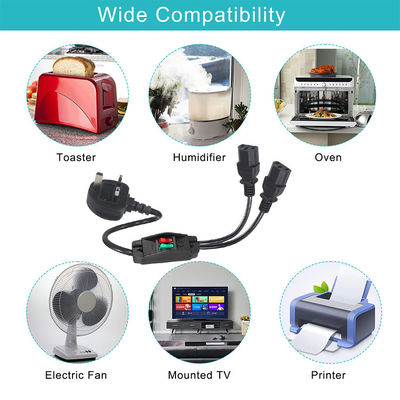 Cable de alimentación divisor en Y 2xC13 con enchufe del Reino Unido, 7A, 0,8M, negro y blanco