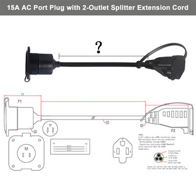Cable de alimentación convertidor impermeable NEMA 5-15R 1M 15A 125V