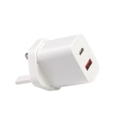 1A+1C Cargador de viajes USB Carga rápida Tipo C Carga rápida de pared de 30 W Reino Unido Qc