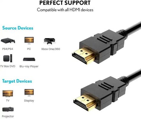 1M-30M Cable HDMI negro 4K con blindaje de trenzas 24k Revestido de oro Hombre-Hombre 2.0 3D 60Hz