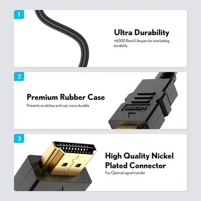1M-30M Cable HDMI negro 4K con blindaje de trenzas 24k Revestido de oro Hombre-Hombre 2.0 3D 60Hz
