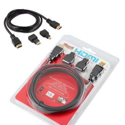 1.5m de macho a macho cable HDMI 3 en 1 para cámara de vídeo y tablet PC a la televisión