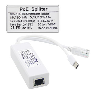 Divisor POE de 48V a 12V IEEE802.3af con RJ45 y cable DC