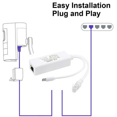 USB desde 48 voltios POE Splitter a 12V Cámara 802.3af USB Tipo C Puerto de línea única 1A 1.2A