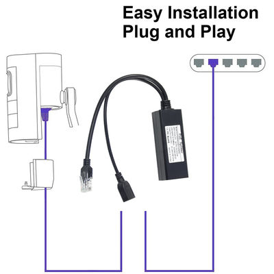 48V a 5V 2.4A PoE Splitter USB Tipo A Femenino 802.3af Potencia sobre Ethernet Splitter