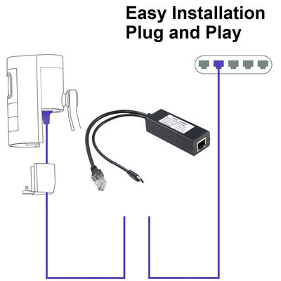 12v 2a Tipo C y puerto LAN RJ 45 Conecta USB Poe Splitter para alimentación a través de Ethernet