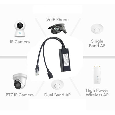 1Gbps Capacidad de interruptor PoE Splitter 48V a 5V 2.4A USB Tipo A Femenino 802.3af Potencia a través de Ethernet
