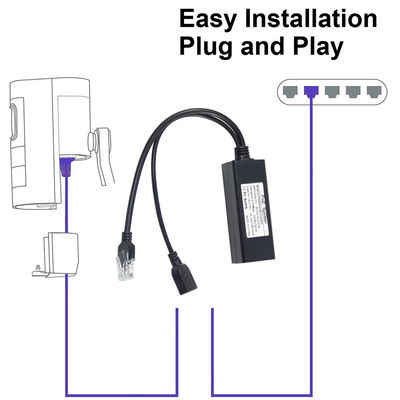 1Gbps Capacidad de interruptor PoE Splitter 48V a 5V 2.4A USB Tipo A Femenino 802.3af Potencia a través de Ethernet