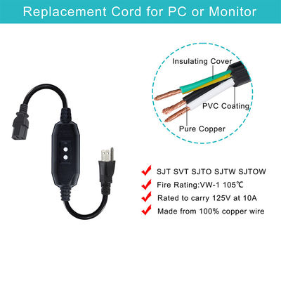 Aplicación para el hogar IP54 Cable exterior con GFCI NEMA 5-15P a IEC 60320 C13 Femenino longitud del cable 0,5m