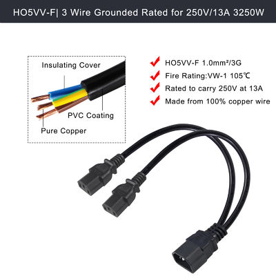 C14 Hombre a 2XC13 Hombre Conector de conexión Y Extensión Ac Cord Splitter