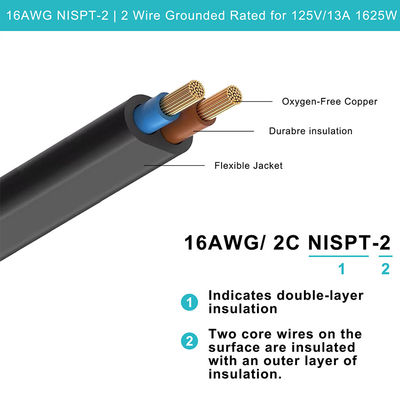 Cable de extensión de alimentación de CA de 0,8 m de NEMA 1-15P a NEMA 1-15R