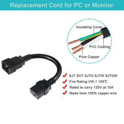2Xc19 Enchufe 20A Pdu de trabajo pesado 15A 250V 14 Awg a C20 cable de alimentación